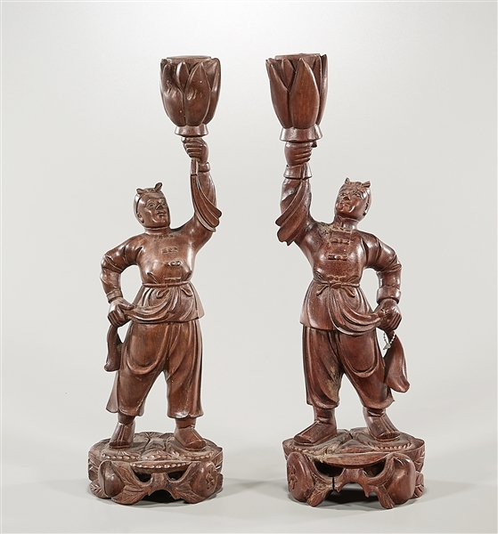 Pair Chinese Carved Wood Figures