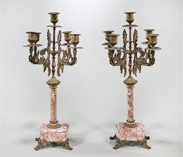 Pair Marble and Bronze Candelabra