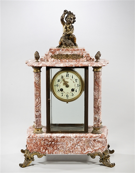 Metal and Red Marble Mantel Clock