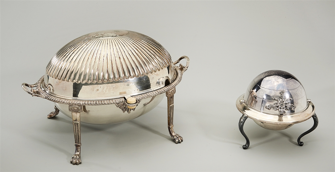 Two Silver Plate Revolving Lid Service Dishes
