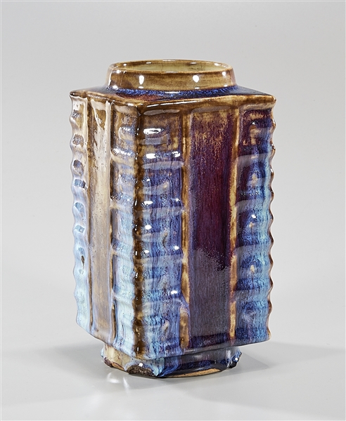 Chinese Cong-Form Flambe Glazed Vase