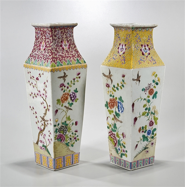 Two Chinese Four-Faceted Famille Rose Vases