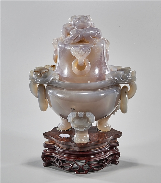 Chinese Carved Agate Covered Tripod Censer