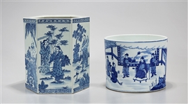 Two Chinese Blue and White Porcelain Brush Pots