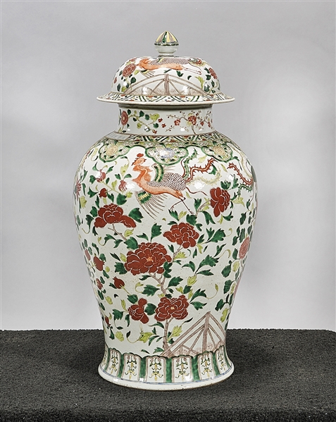 Tall Chinese Famille Verte Porcelain Covered Vase