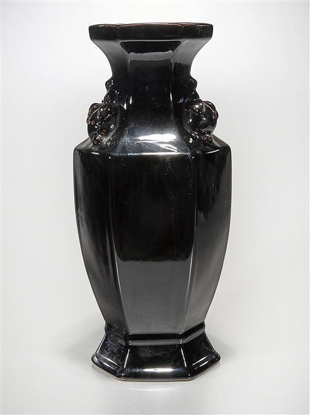 Chinese Black Glazed Porcelain Hexagonal Vase