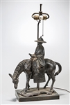 Chinese Bronze Figural Lamp Stand of a Scholar