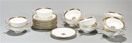 Group of Mintons English Gilt Porcelain Cups and Saucers