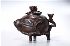 Chinese Bronze Peach-Form Covered Censer