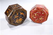 Two Chinese Lacquered Covered Octagonal Boxes