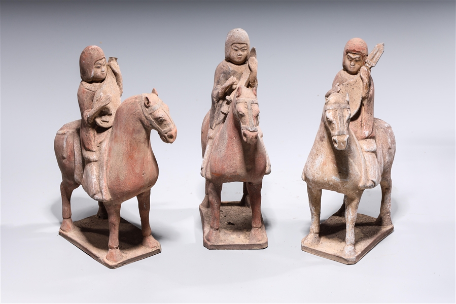 Group of Three Chinese Tang-Style Equestrian Pottery Figures