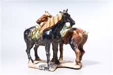 Chinese Sancai-Style Glazed Pottery Horse Group