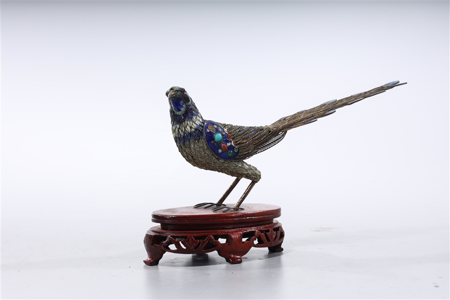 Chinese Enameled Silver Peacock