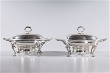 Two European Silver Plate Covered Chafing Dishes