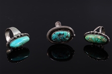 Group of Three Turquoise and Silver Rings