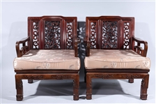 Pair Chinese Carved Wooden Chairs