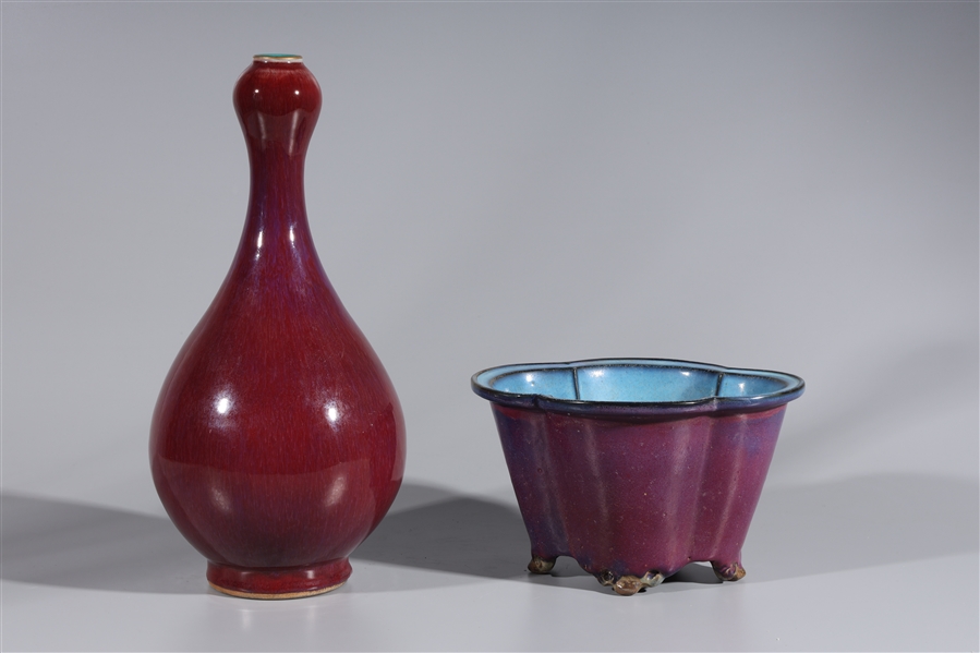 Chinese Flambe Glaze Vase and Bowl