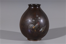 Antique Japanese Inlaid Bronze Vase