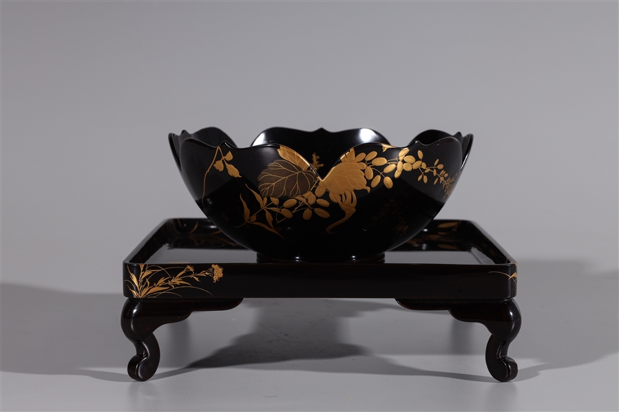 Japanese Maki-e Lacquer Bowl and Stand