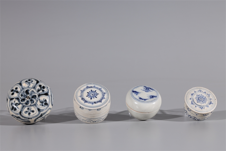 Four Vietnamese Blue and White Porcelain Covered Boxes