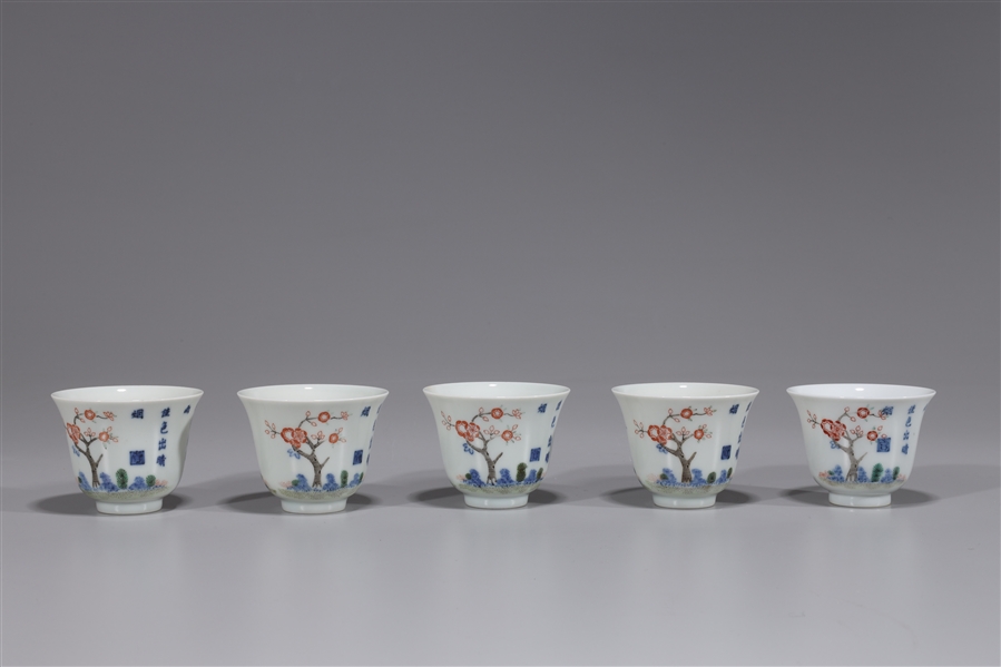 Set of Five Chinese Porcelain Wine Cups 