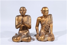 Two Antique Burmese Gilt Wooden Figures 