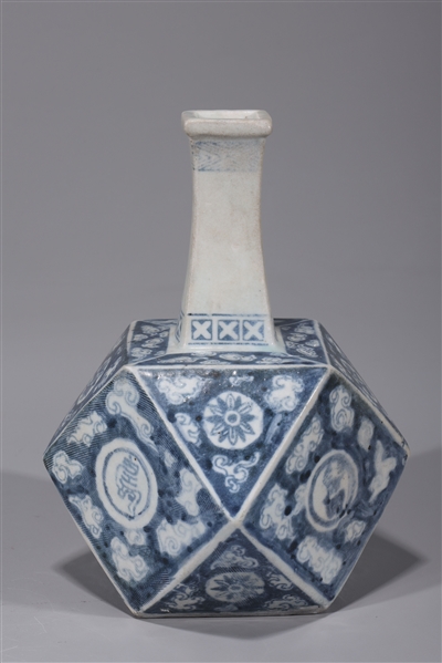 Korean Blue and White Porcelain Faceted Jar