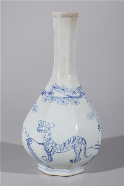 Korean Blue & White Porcelain Faceted Vase