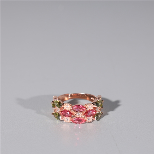Rose Gold Plated Sterling Silver Ring With Lab Created Sapphires