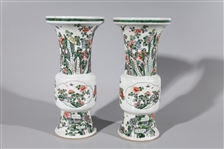 Pair Chinese Famille Verte Enameled Porcelain Vases