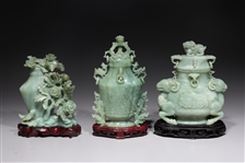 Group of Three Chinese Carved Hardstone Covered Vases