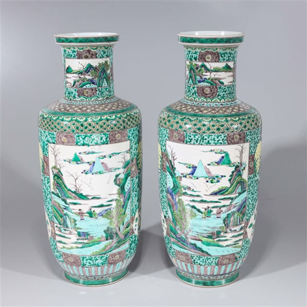 Pair of Chinese Kangxi Style Famille Verte Vases
