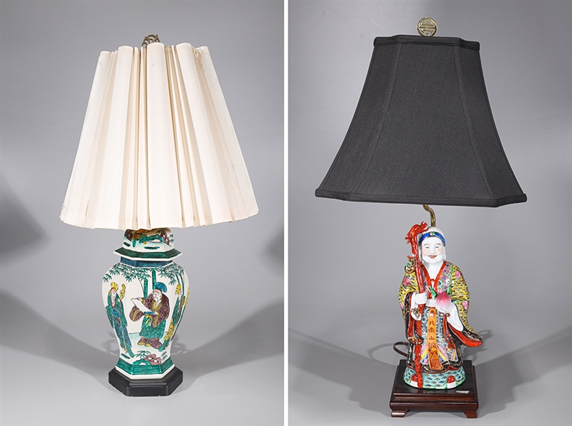 Two Chinese Enameled Porcelains Mounted as Lamps