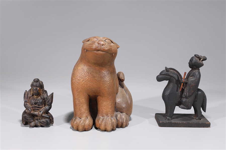 Group of Three Japanese Wood Carvings