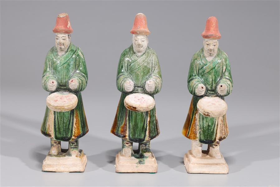 Group of Three Chinese Ming Dynasty Glazed Pottery Musicians