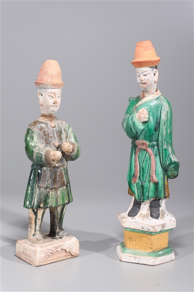 Two Chinese Ming Dynasty Pottery Attendants