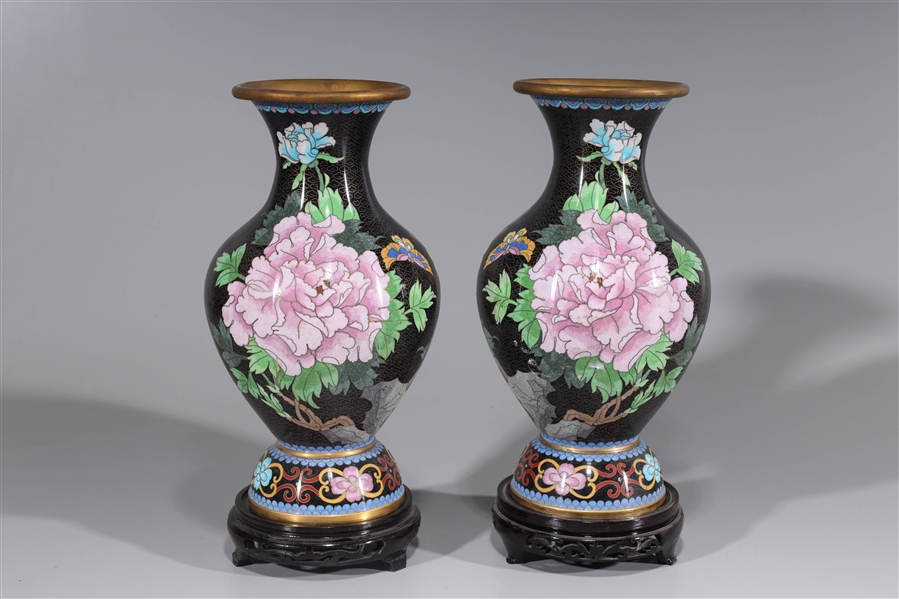 Pair Chinese Cloisonne Enamel Vases