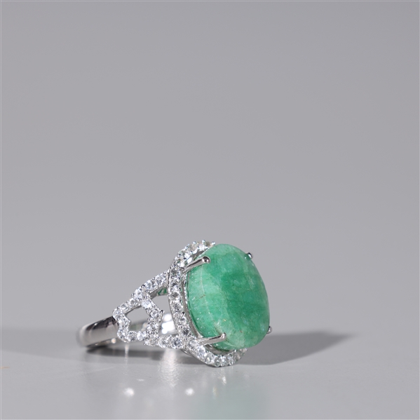 Sterling Silver Green Beryl & White Sapphire Ring