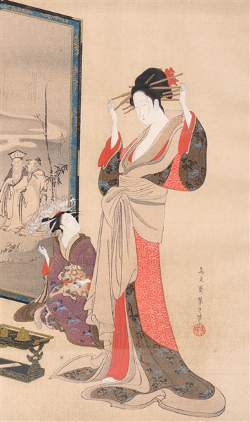 Antique Japanese Woodblock Print By Chobunsai Eishi