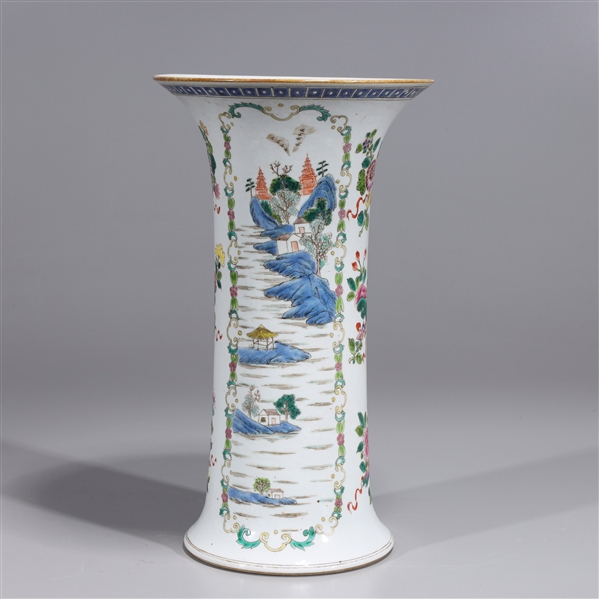 Chinese Famille Rose Enameled Porcelain Beaker Vase