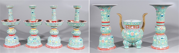 Seven Piece Chinese Porcelain Garniture Set