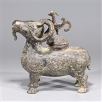 Chinese Archaistic Bronze Ram Form Covered Vessel