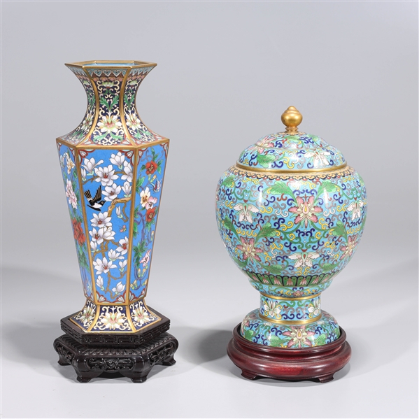 Two Chinese Cloisonne Enameled Vases
