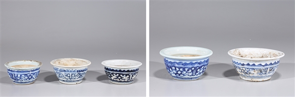 Group of Five Chinese Blue & white Porcelain Bowls