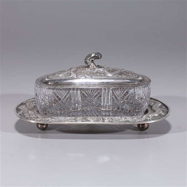 Chinese Export Silver and Glass Covered Dish