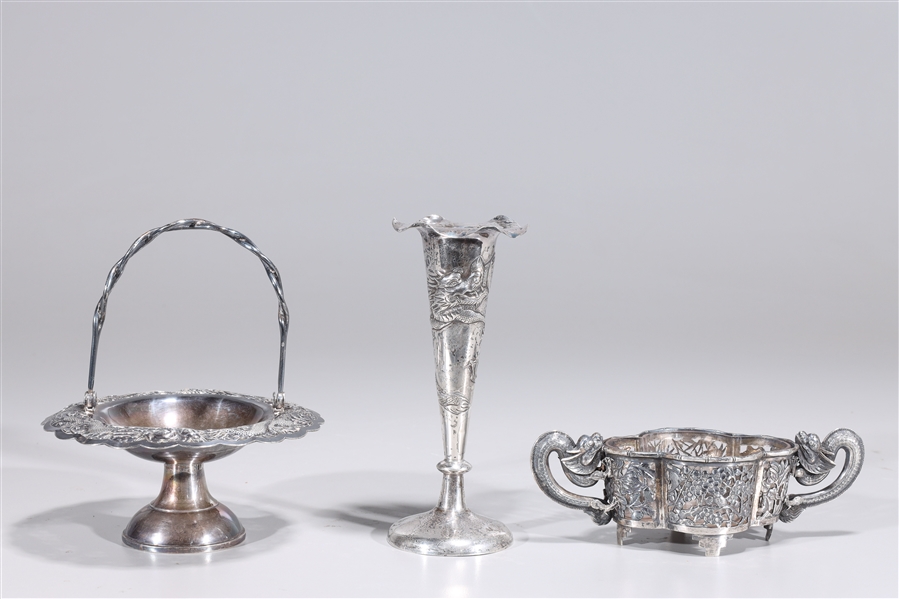 Group of Three Chinese Export Silver Objects