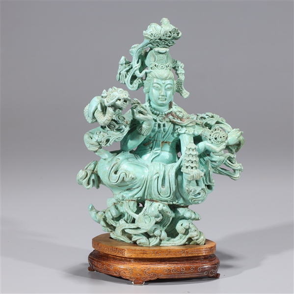 Large Chinese Turquoise Carving of Deity