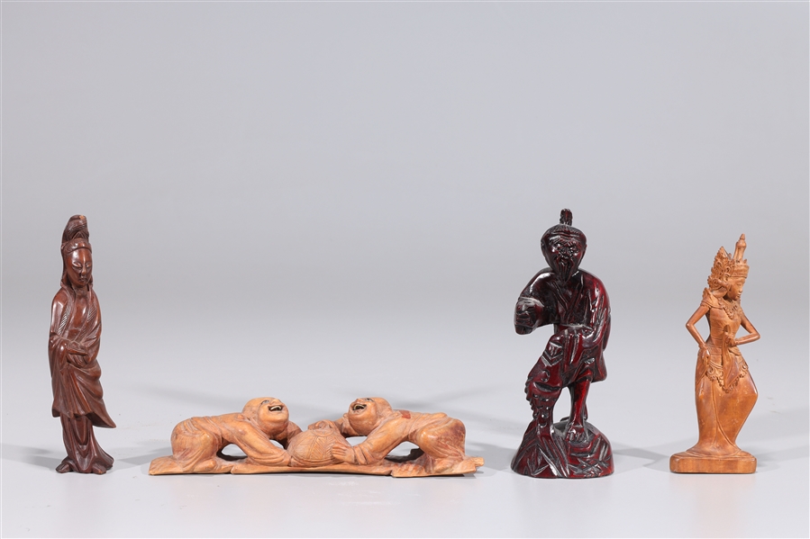 Group of Four Various Chinese Wood Carvings
