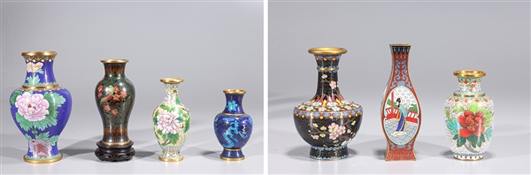 Group of Seven Chinese Cloisonné Enamel Vases