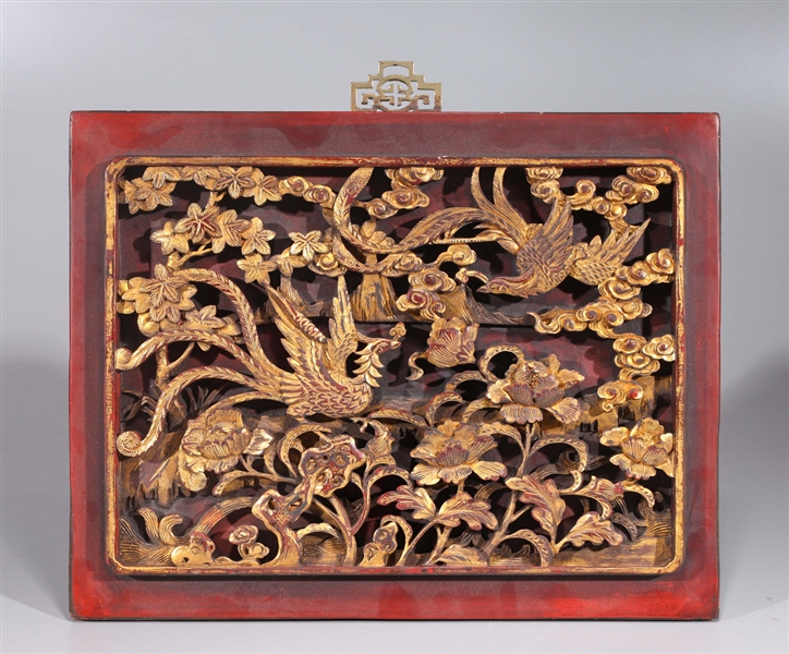 Antique Chinese Carved Gilt Wood Panel